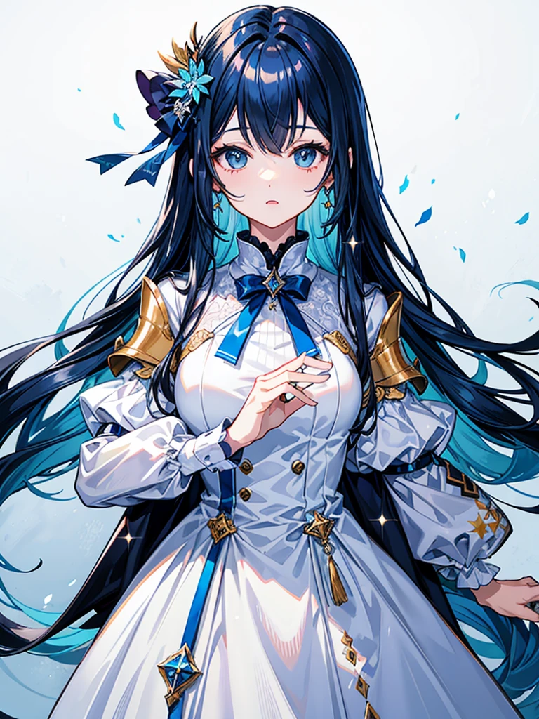 （（（masterpiece、Highest image quality、highest quality、highly detailed unity 8ｋwallpaper）））、（（Illustration of one girl））、（（（beautiful girl）））、blue hair、white clothes