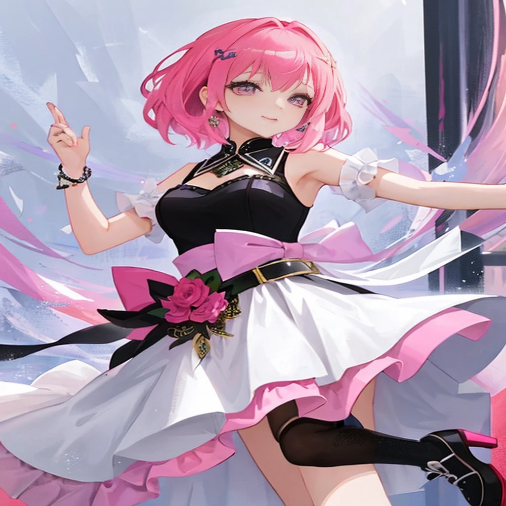 anime girl in a black and white dress with pink hair, cute anime waifu in a nice dress, guweiz on pixiv artstation, best anime 4k konachan wallpaper, guweiz, trending on artstation pixiv, cushart krenz key art feminine, artwork in the style of guweiz, portrait of magical girl
