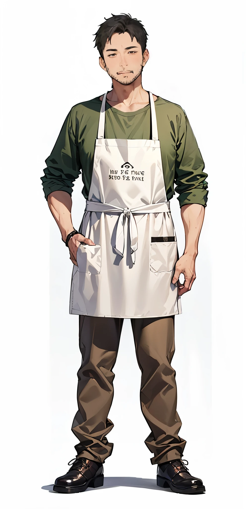 Cafe clerk、brown clothes、、apron