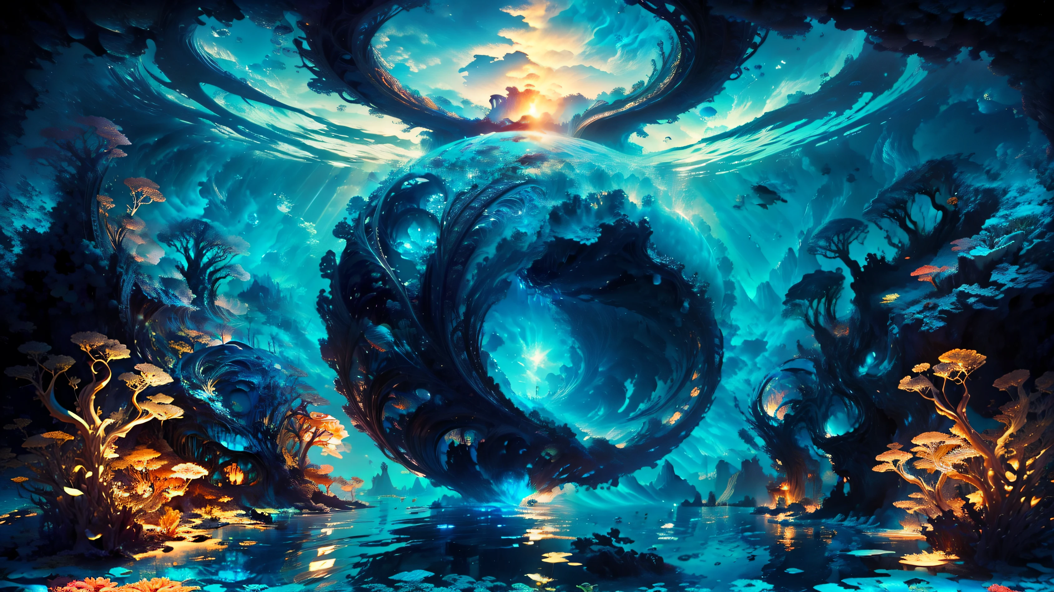 masterpiece, top quality, Best quality, Official art, beautiful and aesthetically pleasing:1.2, extremely detailed, (fractal art:1.3) Dive into the Mermaid Lagoon Sanctuary, residence with an underwater dome and large glass windows, overlooking a vibrant coral reef and azure lagoon. Here, you live underwater, where the tranquility and wonders of the ocean abound