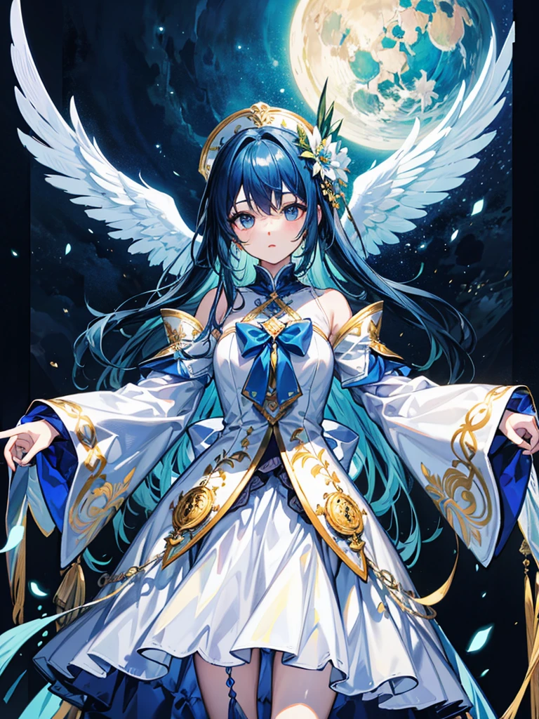 (((masterpiece、Highest image quality、highest quality、highly detailed unity 8kwallpaper)))、((Illustration of one girl))、(((beautiful girl)))、blue hair、white clothes