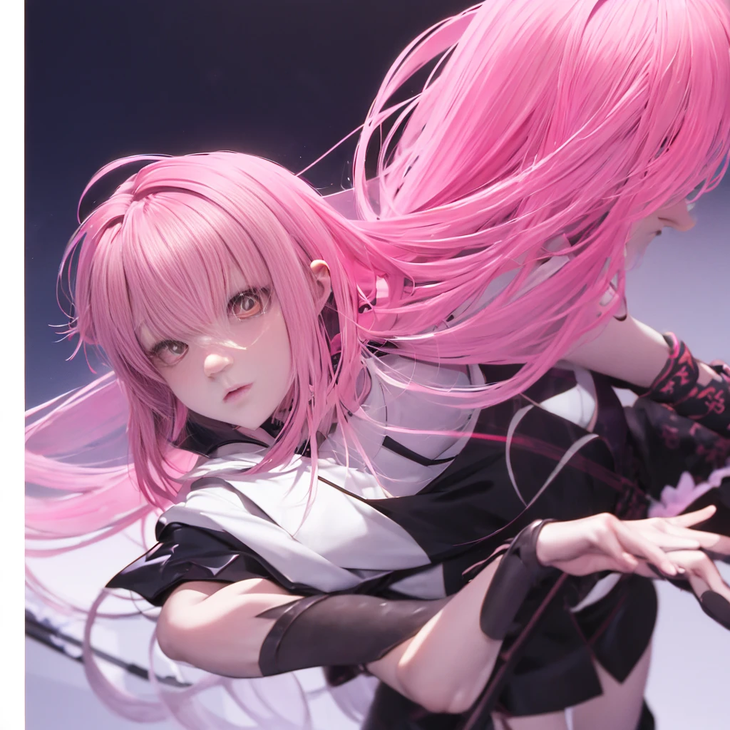 anime girl with pink hair and black outfit holding a sword, trending on artstation pixiv, guweiz on pixiv artstation, cushart krenz key art feminine, krenz cushart and artgerm, artwork in the style of guweiz, haruno sakura, ayaka genshin impact, digital art on pixiv