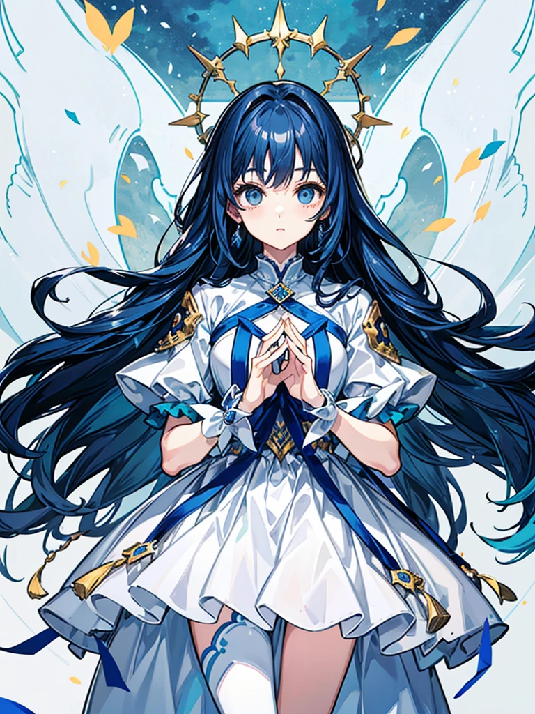 (((masterpiece、Highest image quality、highest quality、highly detailed unity 8kwallpaper)))、((Illustration of one girl))、(((beautiful girl)))、blue hair、white clothes