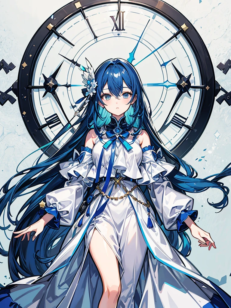 (((masterpiece、Highest image quality、highest quality、highly detailed unity 8kwallpaper)))、((Illustration of one girl))、(((beautiful girl)))、blue hair、white clothes