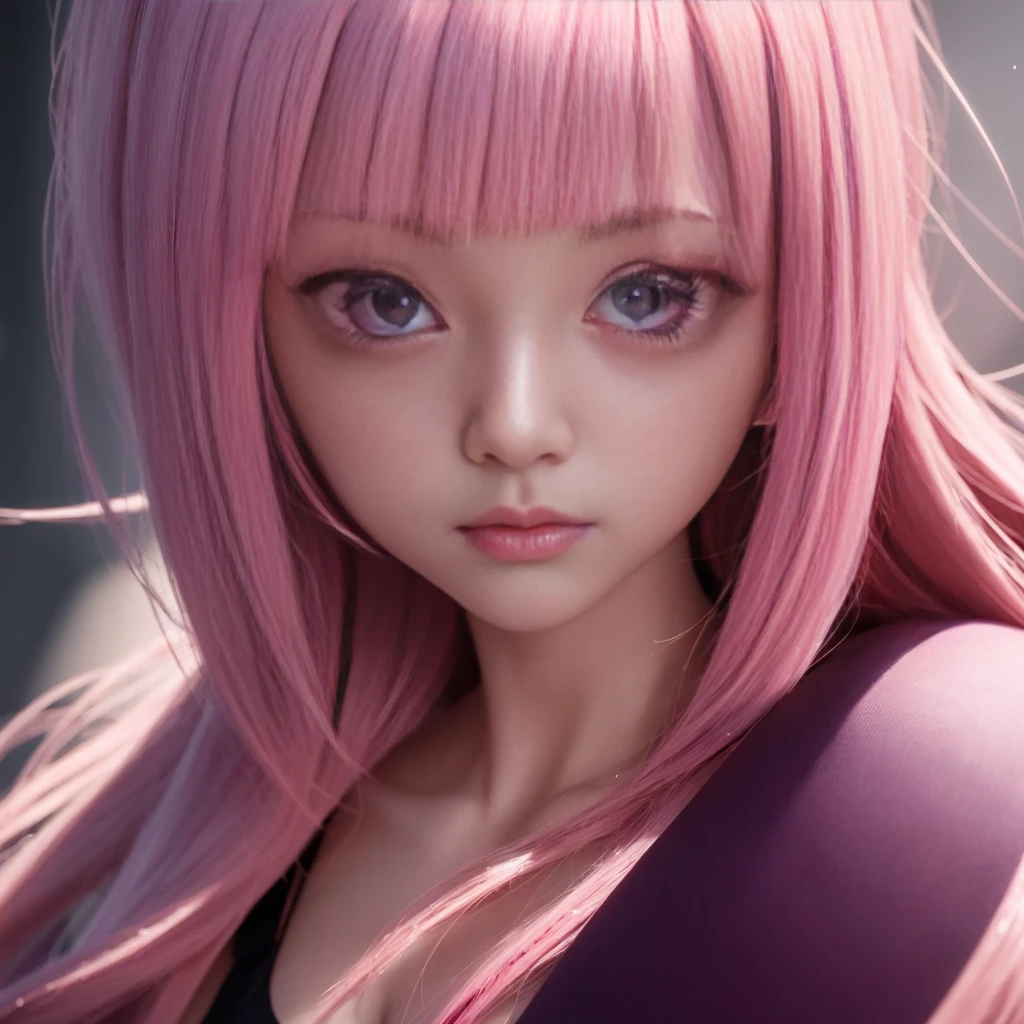 a close up of a woman with pink hair and purple eyes, photorealistic anime girl render, 3 d anime realistic, 8k high quality detailed art, smooth anime cg art, detailed digital anime art, render of a cute 3d anime girl, anime style. 8k, 8k portrait render, 3d anime girl, anime highly detailed