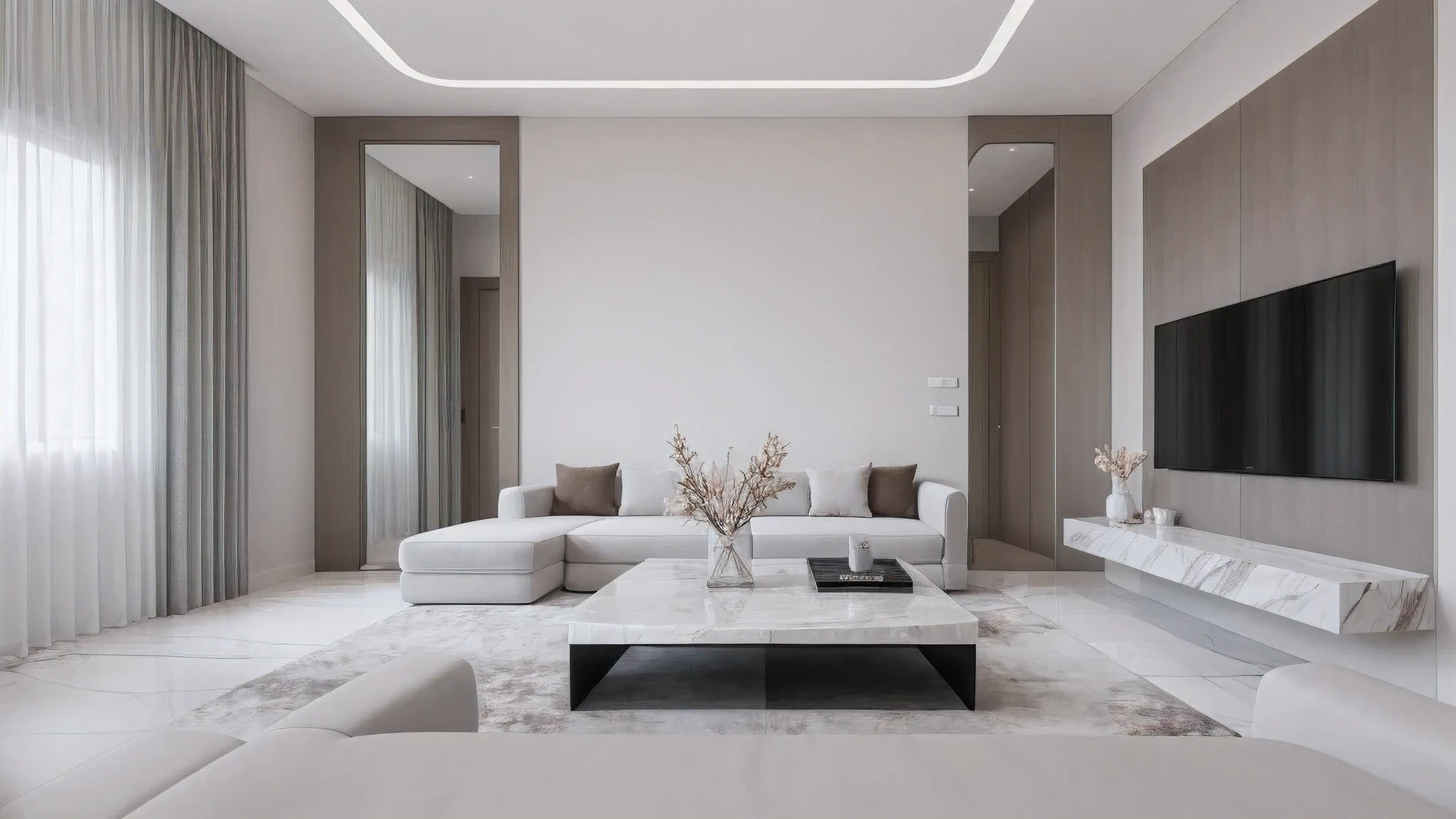 best quality, masterpiece, Interior design, 1000k, morden minimalism livingroom, marble table