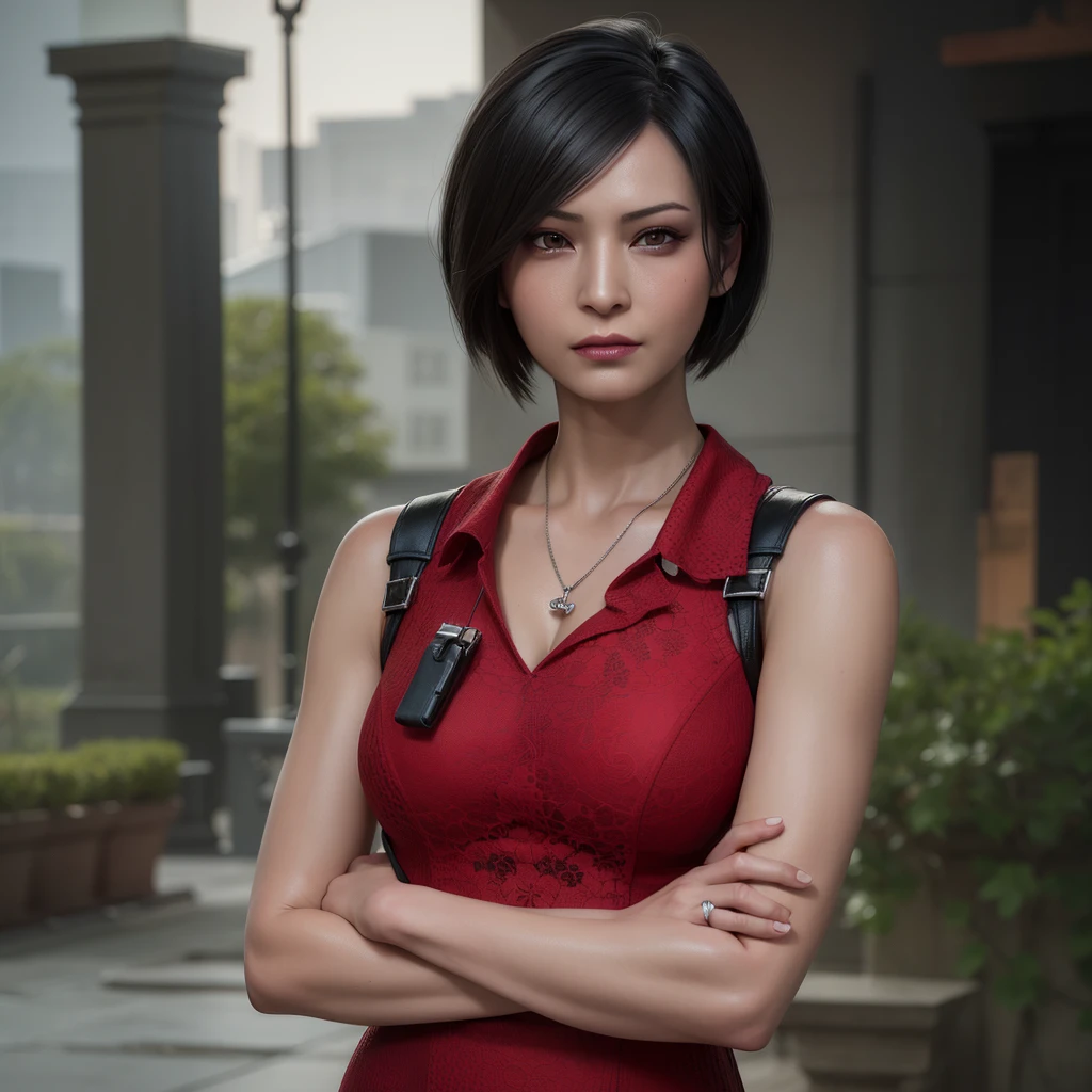 best quality,ultra-detailed,realistic:1.37,Ada Wong,perfectly symmetrical face,ultra-realistic texture,flawless body,detailed facial features,realistic lighting, serious expression