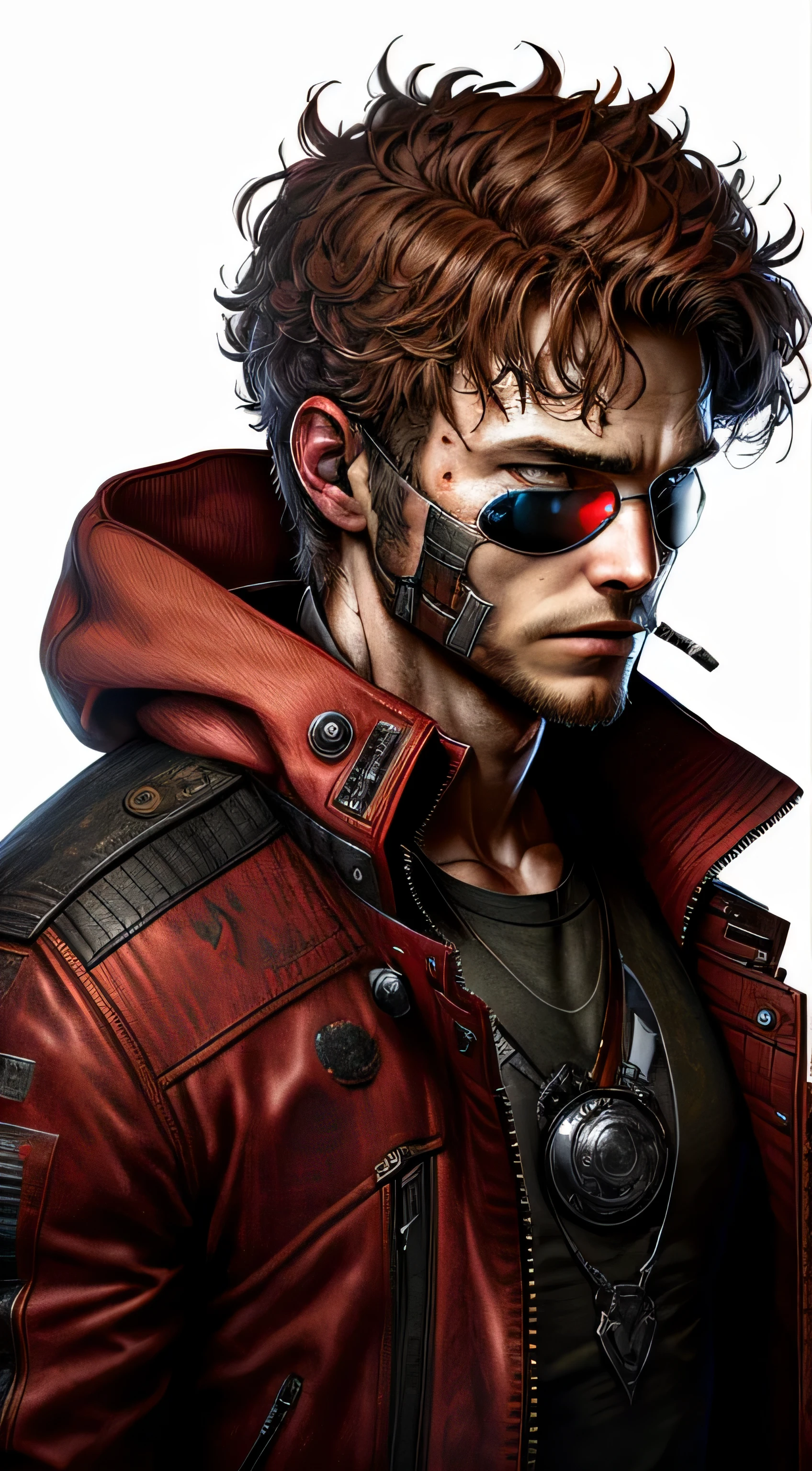 Peter Quill Star-Lord Mask, red jacket, From Marvel Photography, biology, complicated, grow fully, surreal, Crazy little details, The lines are very clean, cyberpunk aesthetics, A masterpiece on Zbrush Central