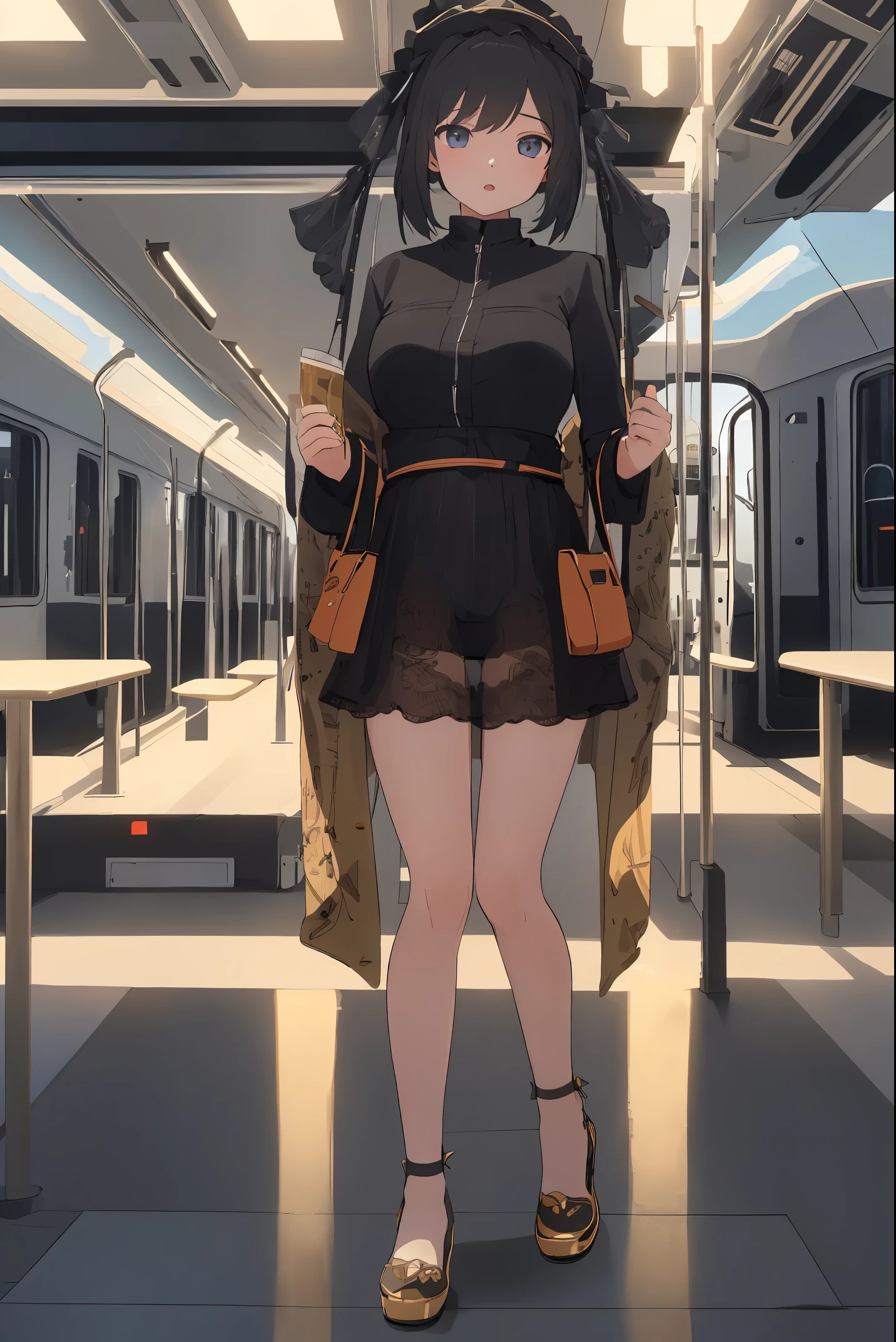 4D, girl,(8K quality, highly detailed, masterpiece, ultra-detailed), ray tracing,exhibitionist, train,