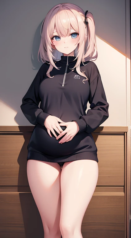 The girl is pregnant and removes eggs from her genitals