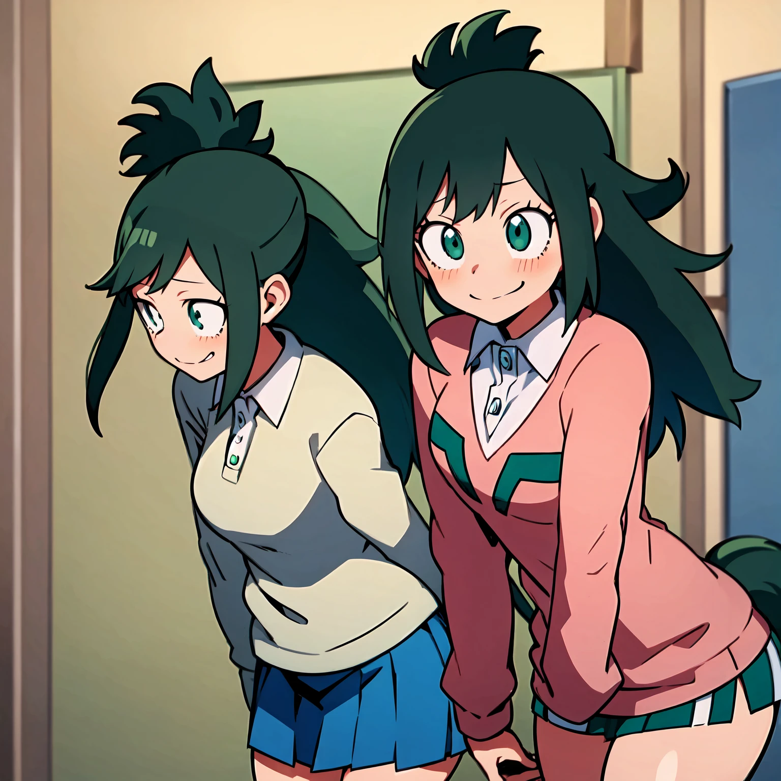 Inko midoriya,(my hero academia),(Green hair Far away),(Tail In Cavalo),[For anime],(With clothes Sexual ),(Ecchi),(Short skirt),(Blusa Long),