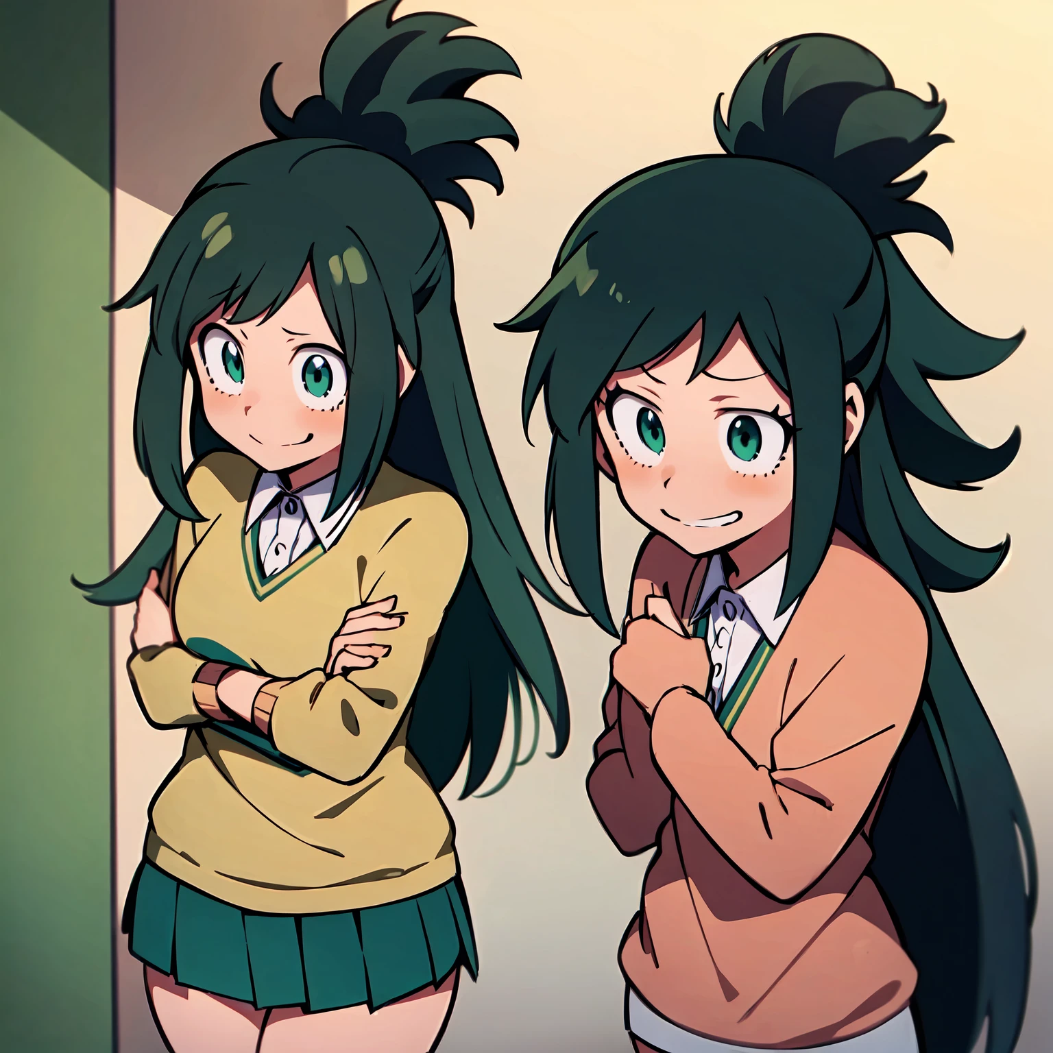 Inko midoriya,(my hero academia),(Green hair Far away),(Tail In Cavalo),[For anime],(With clothes Sexual ),(Ecchi),(Short skirt),(Blusa Long),