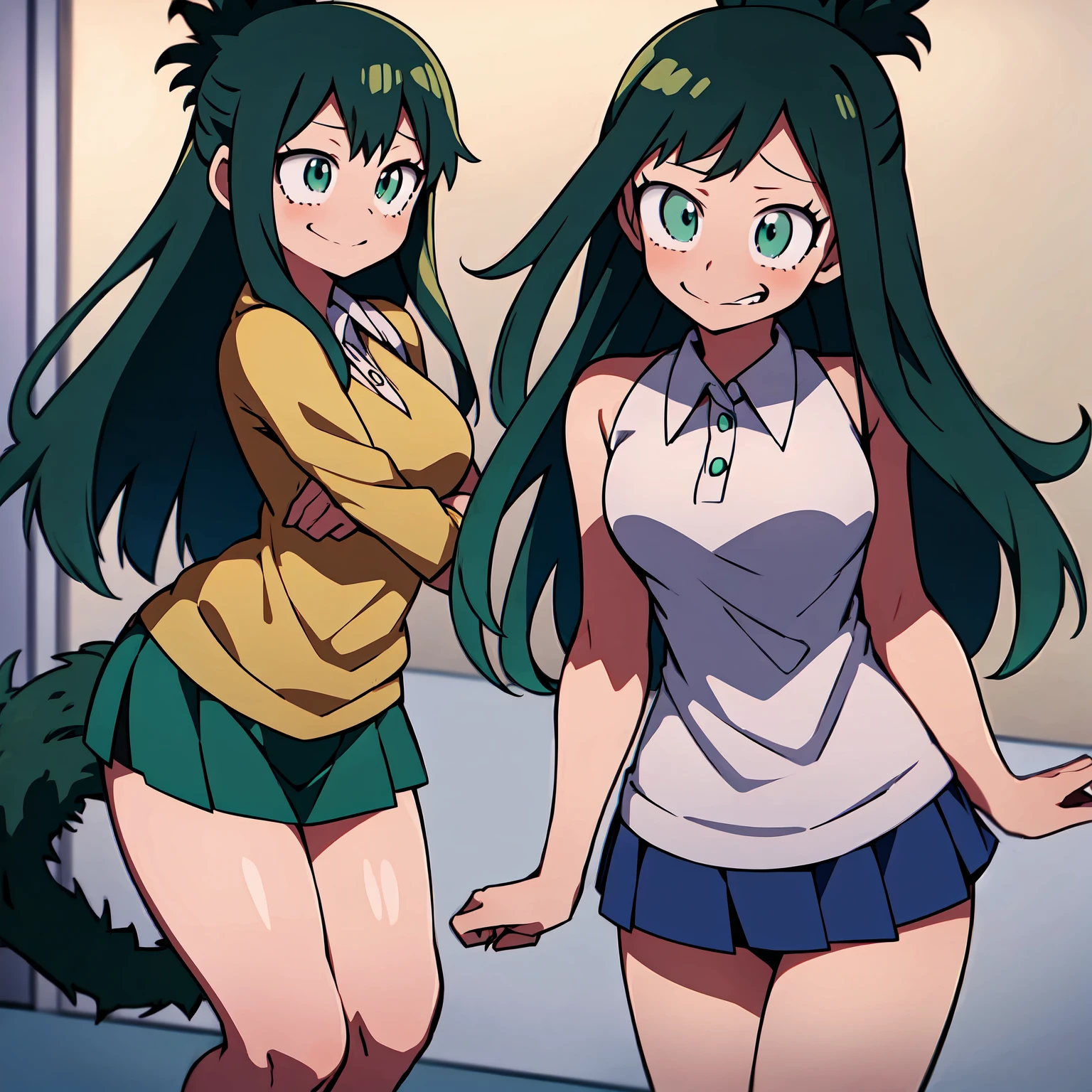 Inko midoriya,(my hero academia),(Green hair Far away),(Tail In Cavalo),[For anime],(With clothes Sexual ),(Ecchi),(Short skirt),(Blusa Long),