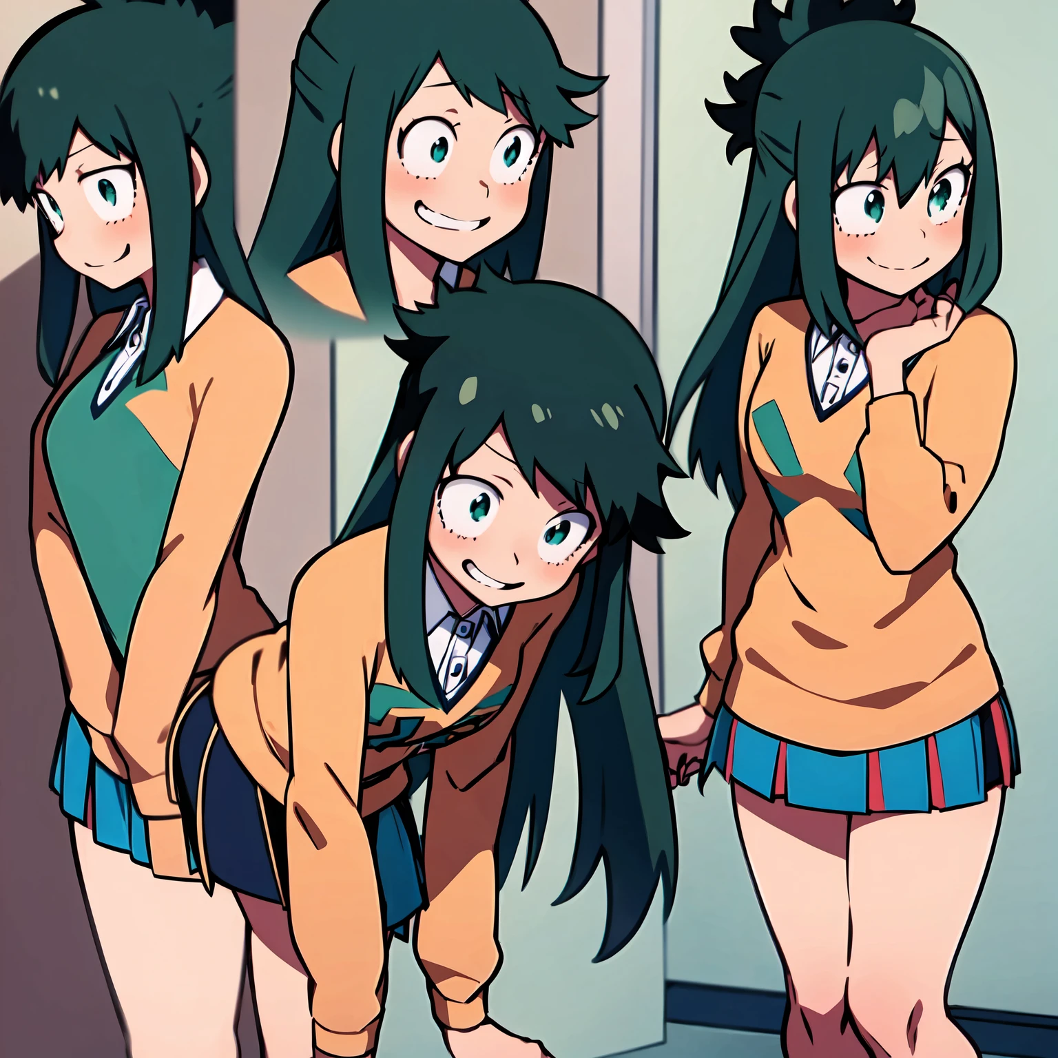 Inko midoriya,(my hero academia),(Green hair Far away),(Tail In Cavalo),[For anime],(With clothes Sexual ),(Ecchi),(Short skirt),(Blusa Long),