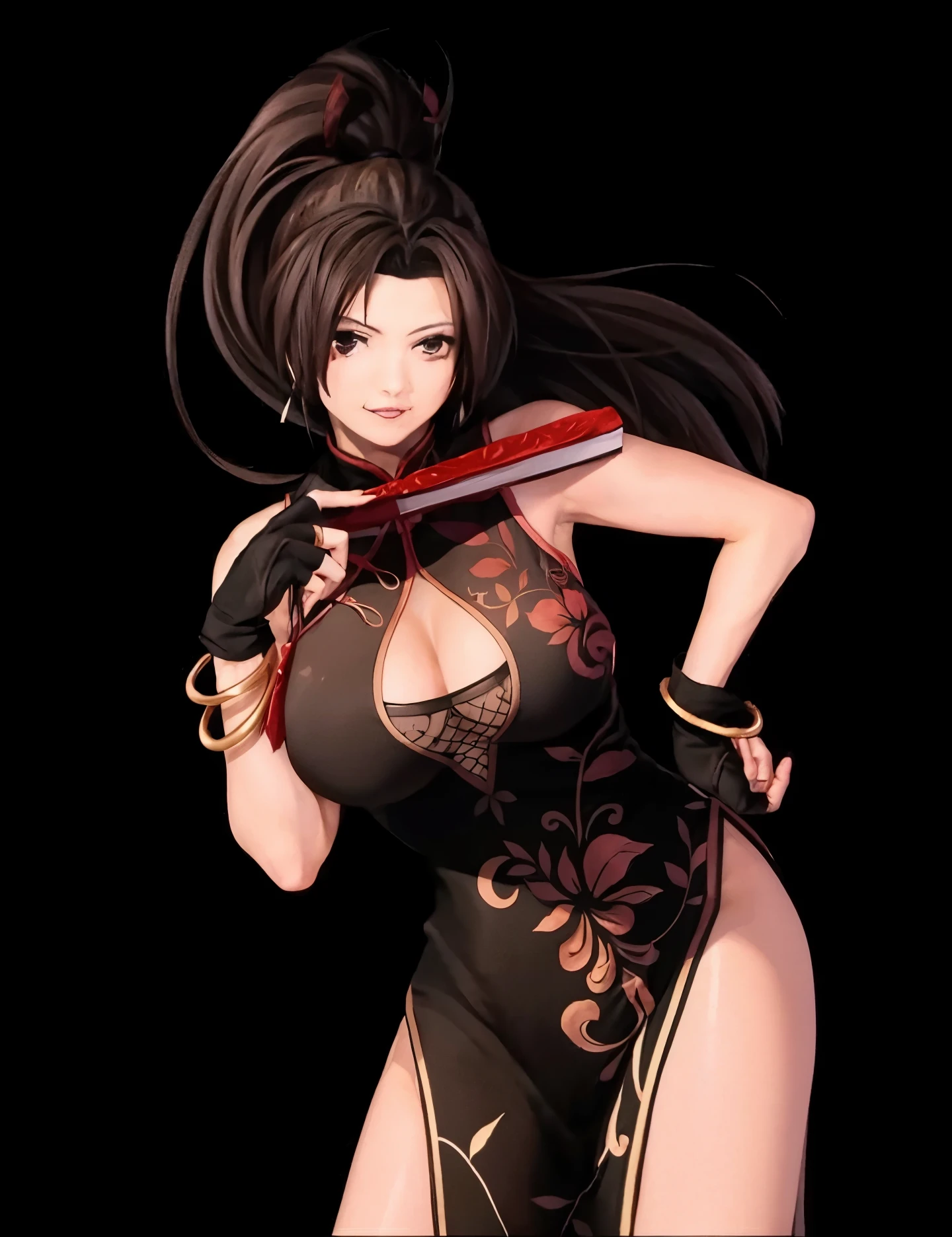Mulher oriental, cabelos longo de cor preto, linda e de peitos grandes