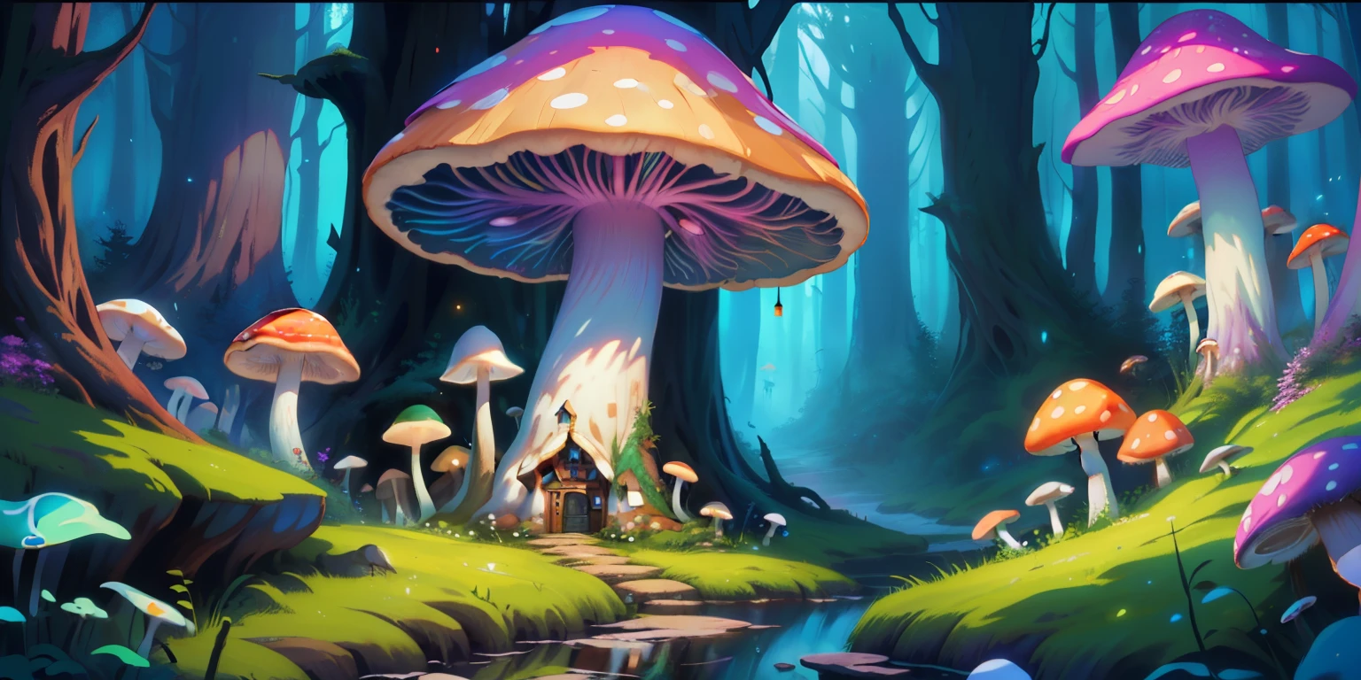 there are many mushrooms that are growing in the woods, magic mushroom, mushroom forest, mushroom house, magic mushrooms, background artwork, psychedelic mushrooms dream, enchanted magical fantasy forest, magical forest background, magical forest backround, mushroom city, magical fantasy forest, fantasy forest background, elf forest background, cyber mushroom city, trippy mushroom, mushroom, dark mushroom