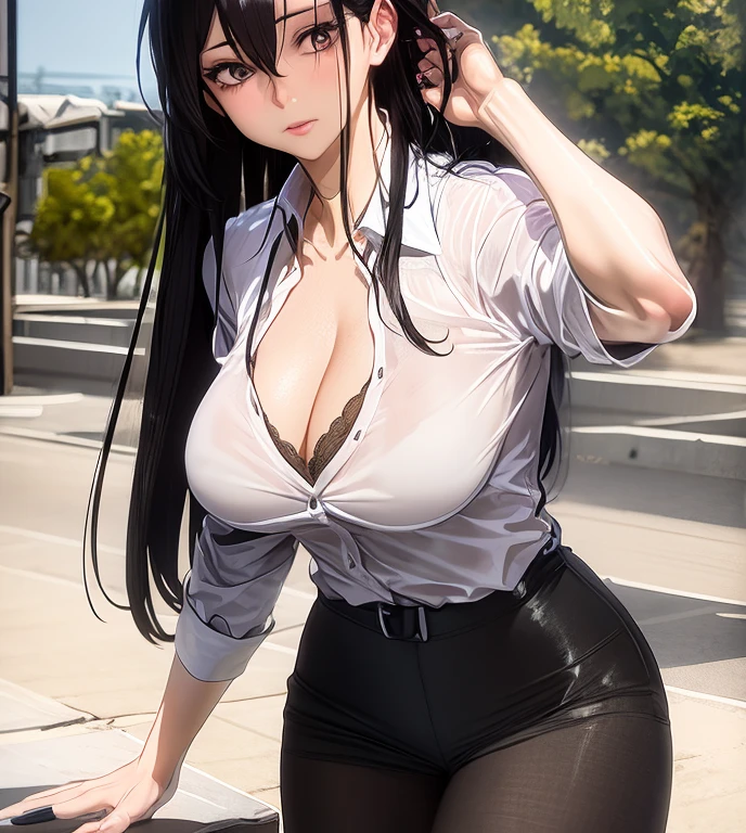 garota de anime com longos cabelos pretos e camisa branca posando em uma borda, garota anime sedutora, garota de anime atraente, beautiful alluring mulher anime, beautiful mulher anime, personagem feminina de anime, melhor garota de anime, cute anime high school girl, mulher anime, Ilya Kuvshinov com cabelo comprido, linda garota de anime, female action anime girl, arte cg de anime suave