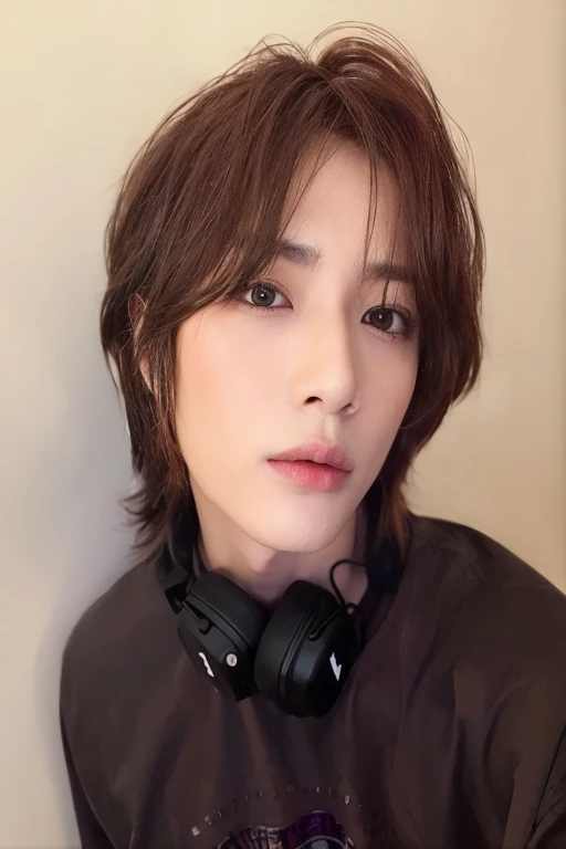 arafed asian man with headphones sitting in front of a wall, cai xukun, Jung Jaehyun, Con pelo corto, Jinyoung Shin, sakimichan, pale korean adorable face, heonhwa choe, hong junio hyung, yanjun chengt, hyung tae, kpop idol portrait, chiho, janice cantado, por Yang J., sha xi txt Beomgyu, txt Beomgyu