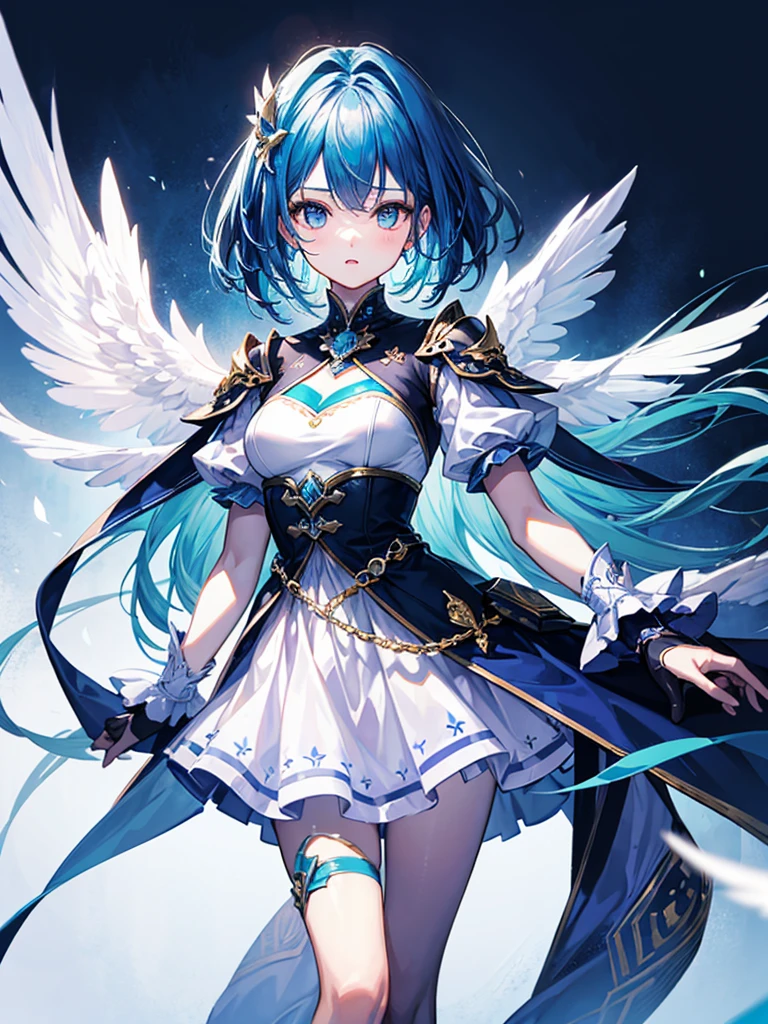 (((masterpiece、Highest image quality、highest quality、highly detailed unity 8kwallpaper)))、((Illustration of one girl))、(((beautiful girl)))、blue hair、white clothes