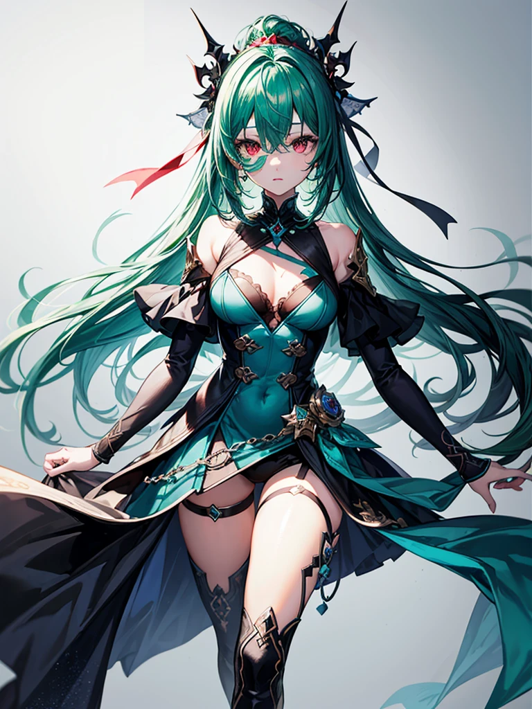 （（（masterpiece、Highest image quality、highest quality、highly detailed unity 8ｋwallpaper）））、（（Illustration of one girl））、（（（beautiful girl）））、（Emerald green hair、sidelocks：1.2、red eyes）、（（（Men）））