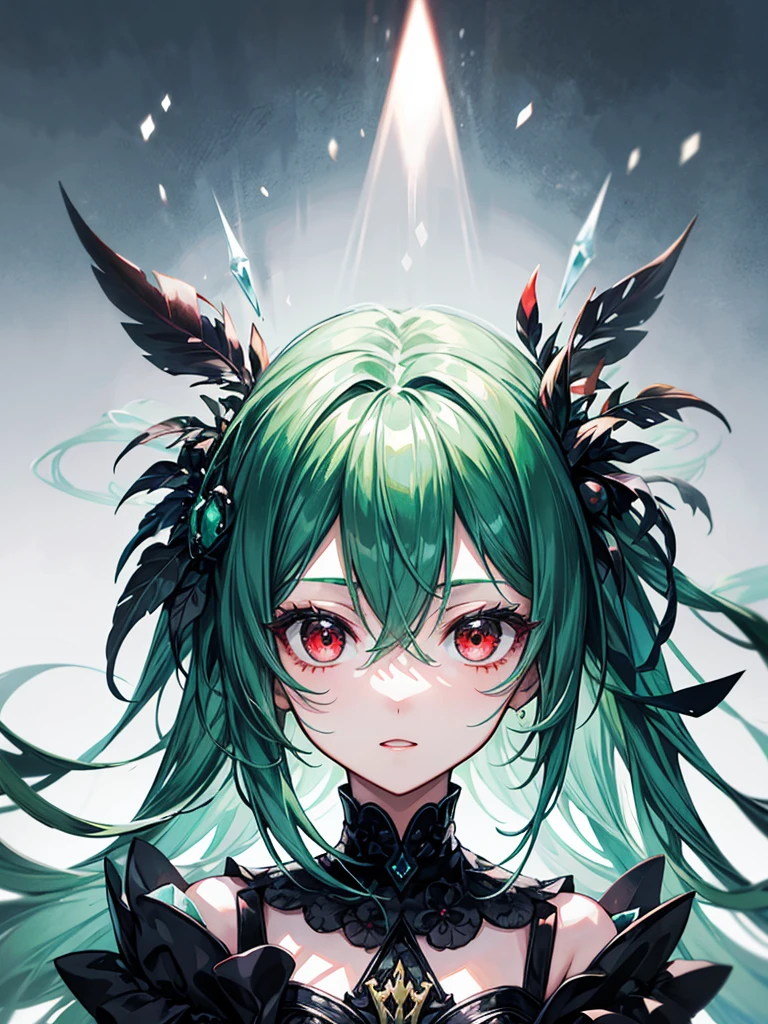 (((masterpiece、Highest image quality、highest quality、highly detailed unity 8kwallpaper)))、((Illustration of one girl))、(((beautiful girl)))、(Emerald green hair、sidelocks:1.2、red eyes)、(((Men)))