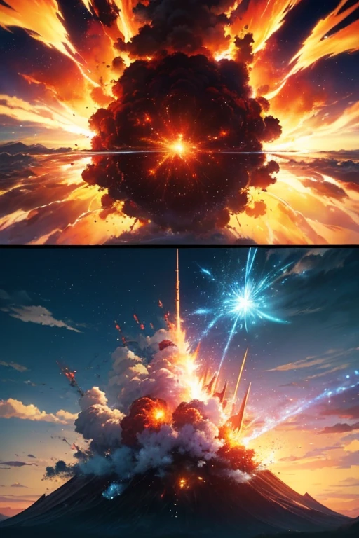 (best quality,4k,8k,highres,masterpiece:1.2), (anime,animation:1.1), (smoke,smoke from clouds:1.1), (bullet visual effect,bullet effect:1.1), (2012 anime screenshot:1.1), (anime visual effect:1.1), (explosion from Akira,explosion:1.1), (spore cloud,spore cloud emission:1.1), (glowing spores flying:1.1), (anime movie screenshot:1.1), (Kurou anime screenshot:1.1), (anime clouds:1.1), (atmospheric anime:1.1), (anime movie screenshot:1.1), (gigantic explosion,explosion:1.1), (anime screenshot:1.1)