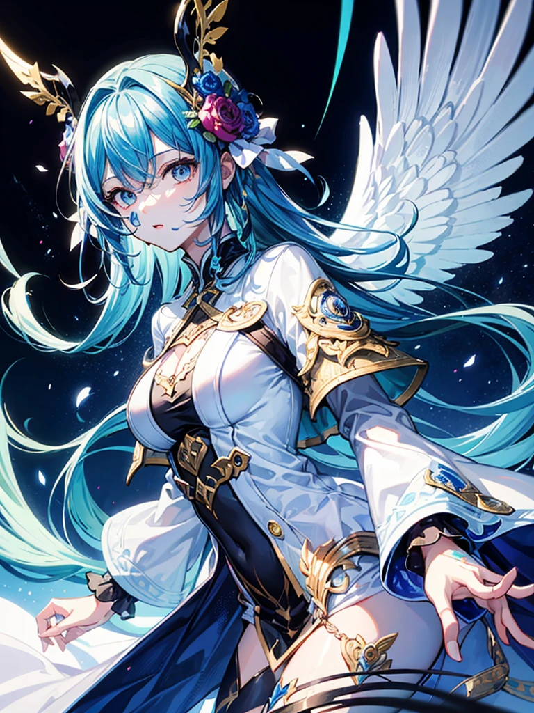 （（（masterpiece、Highest image quality、highest quality、highly detailed unity 8ｋwallpaper）））、（（Illustration of one girl））、（（（beautiful girl）））、blue hair、white clothes