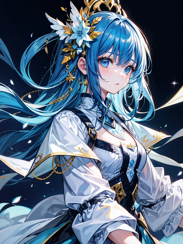 （（（masterpiece、Highest image quality、highest quality、highly detailed unity 8ｋwallpaper）））、（（Illustration of one girl））、（（（beautiful girl）））、blue hair、white clothes