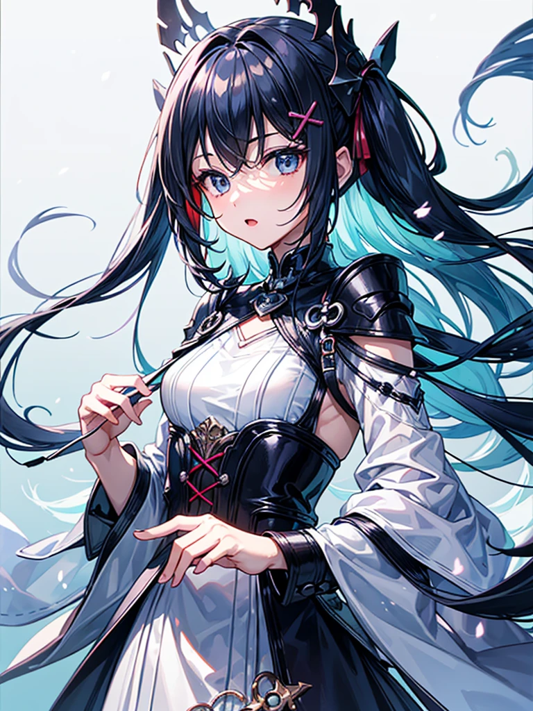 (((masterpiece、Highest image quality、highest quality、highly detailed unity 8kwallpaper)))、((Illustration of one girl))、(((beautiful girl)))、blue hair、white clothes