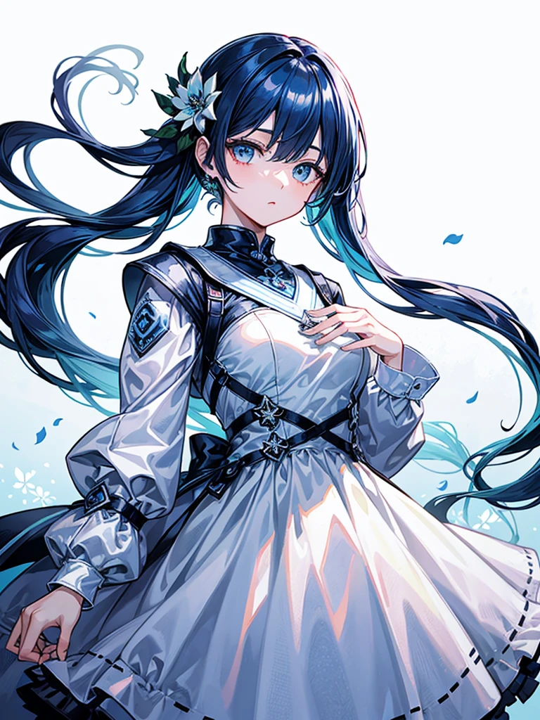 （（（masterpiece、Highest image quality、highest quality、highly detailed unity 8ｋwallpaper）））、（（Illustration of one girl））、（（（beautiful girl）））、blue hair、white clothes