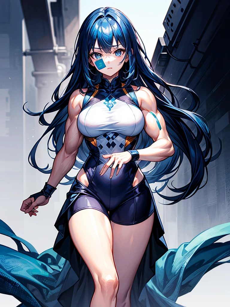 There is a woman with blue hair, guweiz style art, Guweiz, beautiful character painting, Guweiz na ArtStation Pixiv, Guweiz na Pixiv ArtStation, Awesome anime face portrait, beautiful digital art, Masterpiece by Guweiz, detailed anime digital art, (((the woman is in the sea water where shapes of water are around her, long hair in motion, thick fit body e coxas)))