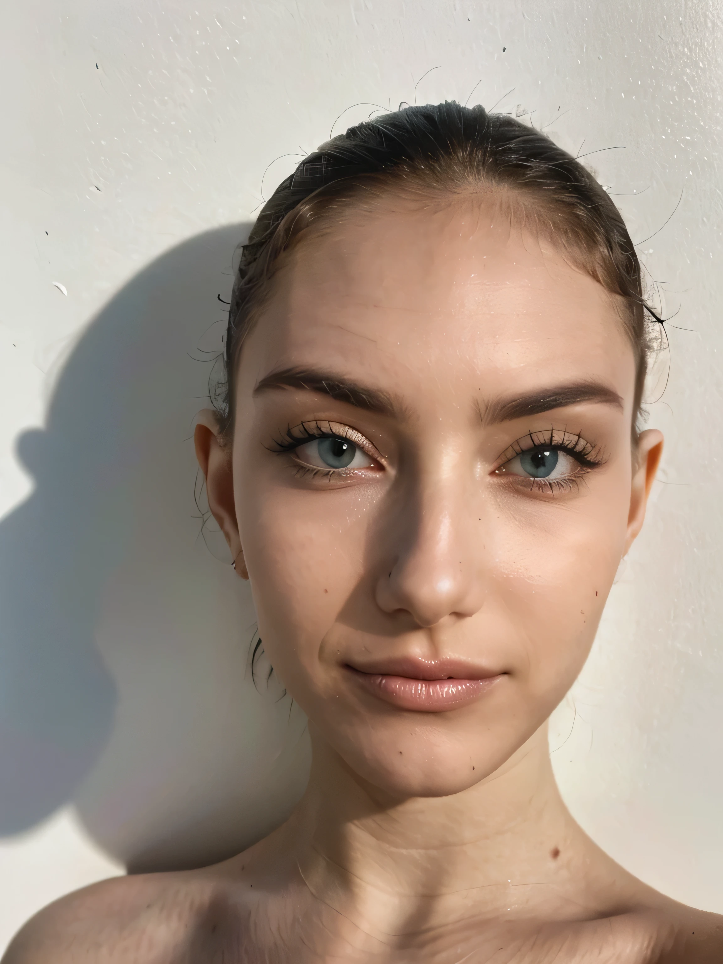 Stunning Gaia Nobile, 18 years old, perfect lights, skin imperfections, looking straight at the viewer. Studio lights photo, no shadows on her face, face clear