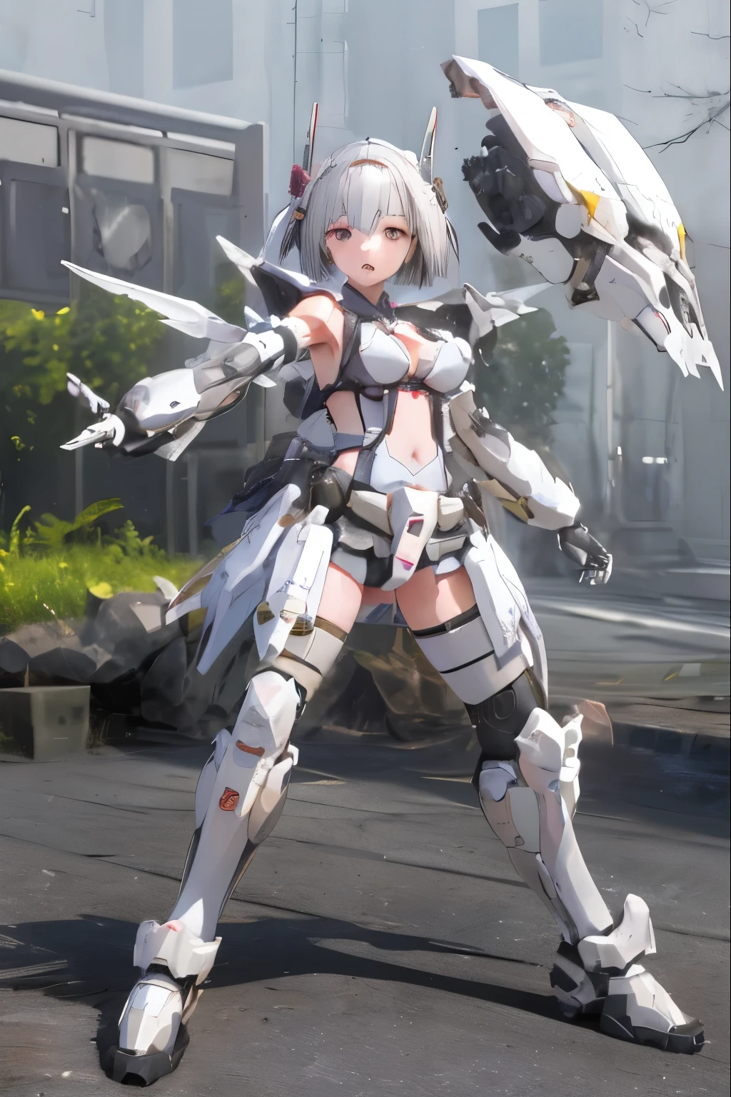(highest quality)), ((masterpiece)), (very detailed: 1.3), 3D, (wear dark blue Old School Swimsuit under armor:1.3), 1 girl, unarmored waist, wears a futuristic white Gundam mecha,(Gundam), with headgear, add v-fin to the forehead, armored shoulders,armored under arms, armored under legs, dark blue Old School Swimsuit, 2 marine thrusters attached on back, marine thrusters are symmetrical, under the calm waters of Iceland:1.2, under water, multilayer textureperfect proportions, octane rendering, duotone lighting, Low ISO, wide aperture, White balance, Rule of thirds, ultra HD16k, HDR (High Dynamic Range), Ray Tracing, NVIDIA RTX, Super Resolution, Subsurface Scattering, PBR Texturing, Post Processing, Anisotropic Filtering, Depth of Field, Maximum Clarity and Clarity, High efficiency subpixel, subpixel convolution, particles of light, light scattered, Tyndall effect, full body:1.5, battle pose, cute, (cute:1.2), (セミロング:1.3),三つ編み, 黒髪, 太い眉毛, 薄い色の虹彩, 大きくて輝いている黒い瞳, 長いまつげ, 小さく薄い色の自然な唇, (Average face of Japanese idols), (日本人特有の童顔:1.3), (baby face), 広いおでこ:1.2, ふっくらした頬, 小さな顎, looking at viewer,Focus on the eyes