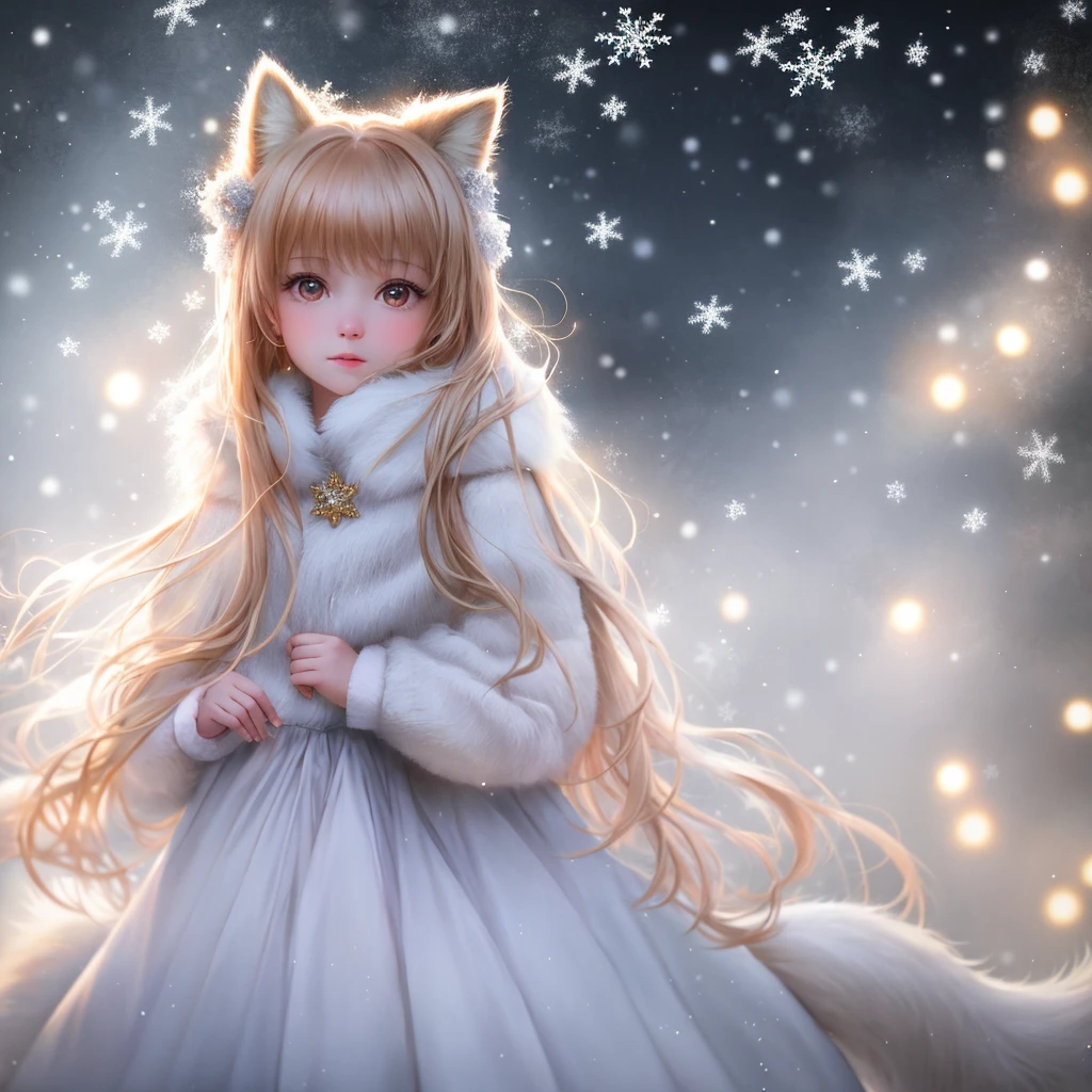 (RAW photo:1.2), (realistic:1.4), (highest quality:1.4), (Super high resolution:1.2), (very detailed:1.3), (nffsw:1.2), (cinematic lighting:1.3), (eye), (Yuki:1.2). ), Cute Little Fox, Are standing, (3/4 portrait: 1.2), (hairy tail: 1.2), (soft fur: 1.2), (Moe: 1.2), (look at the audience), (innocent look), (soft light), (dreamy), (dream: 1.3), (ethereal: 1.3), (magic: 1.2), (snowflake: 1.2), (winter wonderland: 1.3), (Whimsical: 1.2), (fun: 1.2), bust, alone