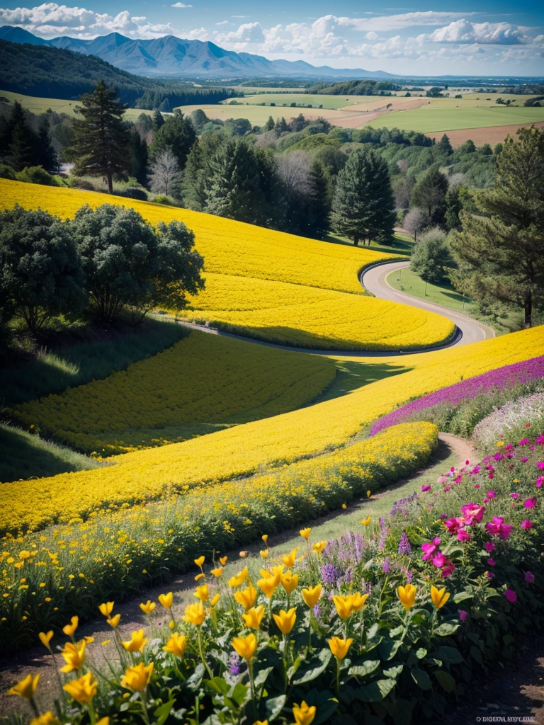 STYLE: landscape photography, BREAK | SUBJECT: (a gorgeous colorful field full of different exotic flowers: 1.3), BREAK springtime at golden hour, BREAK | AESTHETIC: (cinematic: 1.3), hyper-real highly detailed, thematic background, Aerial perspective, BREAK | COLOR PALETTE: (RAW photo), BREAK | IN THE STYLE OF: national geographic