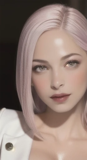 (masterpiece, best quality), shiny face, shiny skin, best quality, ultra-high resolution, depth of field, intricate details, thin, ((slim)), beautiful girl, Light pink hair, white skin, light purple eyes, sharp jawline, cropped jacket, messy hair, plump lips, upper body, smirk, plum areolas, light colored areolas, Puffy nipples, puffy areolas, both sides of tits is in the flame, detailed eyes, detailed tits, enhanced tits tufts, detailed face, detailed tits, detailed vagina, light pink nipples, full body, leaning forward