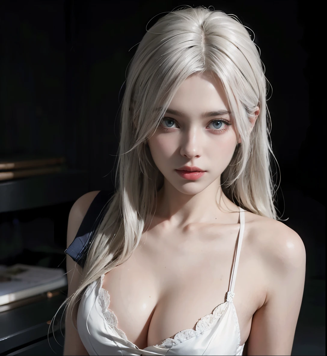 Stunning girl, best quality, ultra high res, (photorealistic:1.4), white skin,(faded ash white hair:1), 