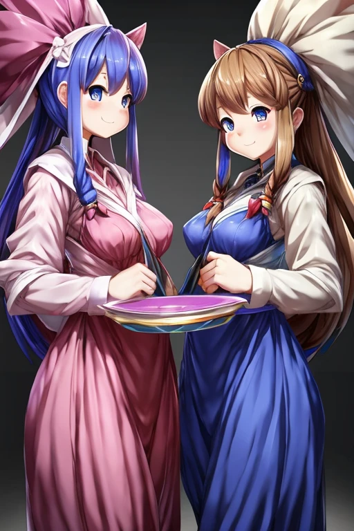 2 females,mature mother AND little daughter,stand side by side,from below:0.5,full body view,(((Simple backgroud))),(((by pochincoff)))