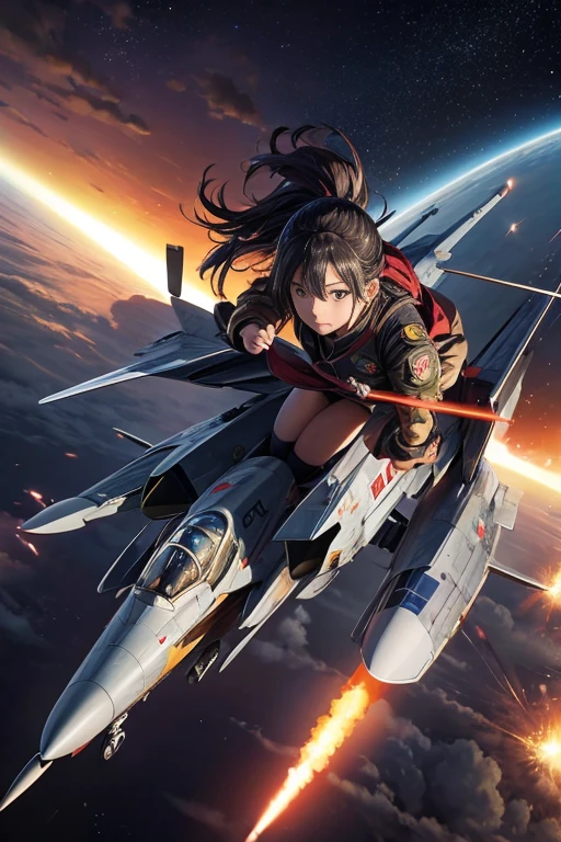 There is a jet flying in the sky,and emit smoke, 瓦尔基里fighter jets, fighter jets无人机, HD visual effects-9, Japanese Computer Graphics, anime bullet vfx, time and space fortress style, 喷气式fighter jets, Ace air combat, kamiura, fighter jets, Ace air combat, strafing attack aircraft, 第五代fighter jets, 星际fighter jets, simulated space combat, fire