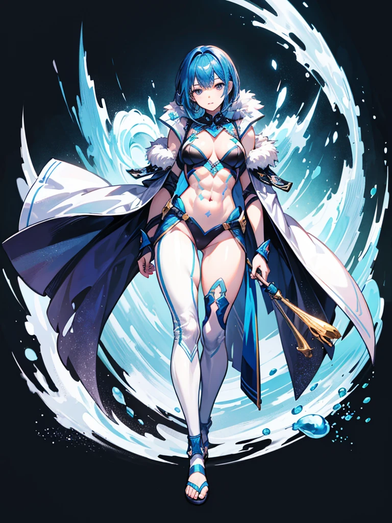 （（（masterpiece、Highest image quality、highest quality、highly detailed unity 8ｋwallpaper）））、（（Illustration of one girl））、（（（beautiful girl）））、blue hair、stocky build, thickset physique：1.3, muscular legs, broad shoulders, solid chest、white clothes