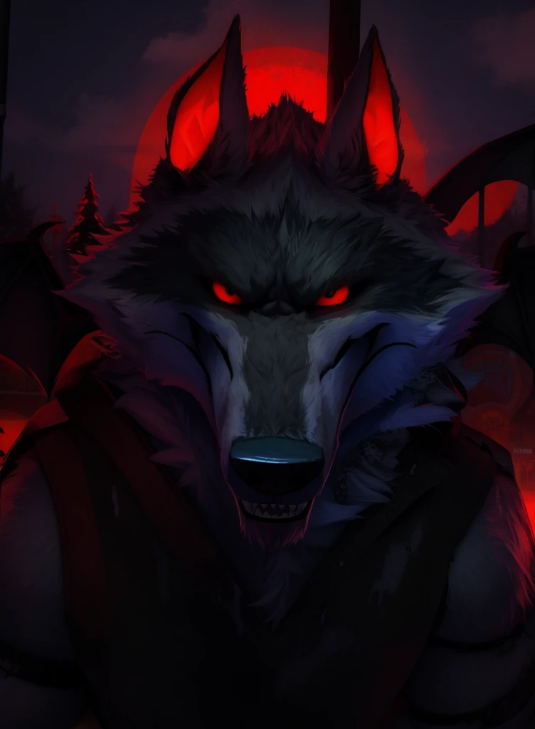 Death Wolf - wow he is looking at the viewer making a very menacing look and a disturbing smile this is going into my Halloween collection not to mention that super disturbing smile he is making Happy Halloween and good nightmares Don't forget to add some bats in the background Abandoned amusement park this will make this image Super dark disturbing