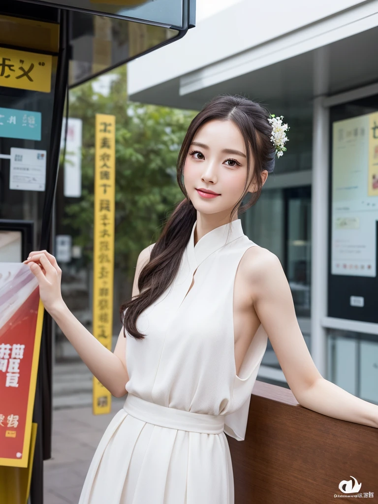 Beautiful portrait of a stunning goddess girl, 紧身皮衣,夜景,漫天星光,(双马尾:1.3),(深V:1.8),(脐,1.4),(透明胸衣:1.6),性感,霓虹都市,灯光,Slender white long legs,Smile,Beautiful and delicate face, porcelain skin, full-body shot, center, super soft lighting, symmetry, complex, elegant, Very detailed, lifelike, art station, concept art, Smooth,Stand under the sign and wait for the bus,Fair face,Faint willow eyebrows,The eyes are not big, but they reveal her inner world,The small nose and small mouth are also extremely iconic。The ponytail from one tail to the top adds a bit of beauty。Delicate shape,elegant姿态,Slightly shy conversation,People can't help but feel a little pity when they see it。This is clearly a beautiful jasmine flower,White and flawless,Fresh and elegant,Fragrant