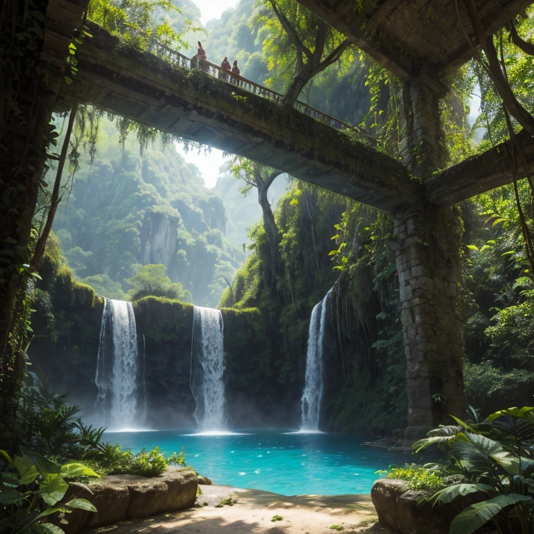 Imaginez-vous debout sur une ancienne plateforme en pierre, entouré de la végétation luxuriante de la jungle maya. Devant vous se dresse un majestueux temple maya, ses murs en pierre resplendissant sous les rayons du soleil. Les reliefs sculptés racontent l’histoire de ce peuple ancien et mystérieux. Au loin, à travers les arbres, vous apercevez l’entrée d’un cénote sacré, une piscine naturelle d’une beauté enchanteresse. L’eau cristalline brille d’une couleur turquoise hypnotisante, entourée de lianes suspendues et de plantes tropicales luxuriantes. Le murmure de la jungle, avec ses chants d’oiseaux exotiques et les bruits mystérieux des animaux, enveloppe l’atmosphère. Vous ressentez un sentiment d’émerveillement et de respect devant la grandeur de la nature et la puissance spirituelle de cet endroit sacré. L’image que vous créez représente une fusion harmonieuse entre le temple maya, le cénote et la jungle, capturant la magie et la beauté de cette scène captivante