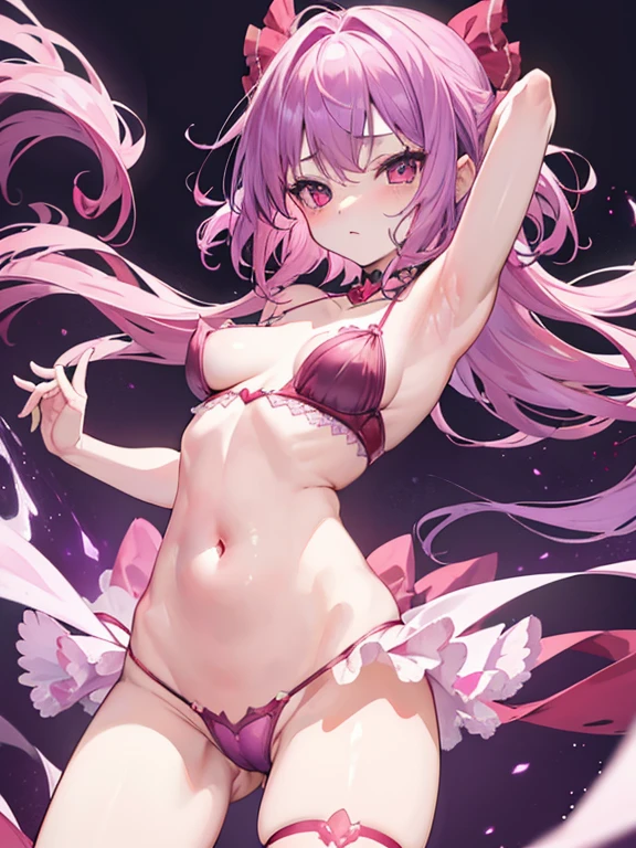 best quality、remilia scarlet(purple hair)、Belly button pussy、Transparent down、embarrassing、Raising the armpits、rib、clavicle、pink nipples、Pink