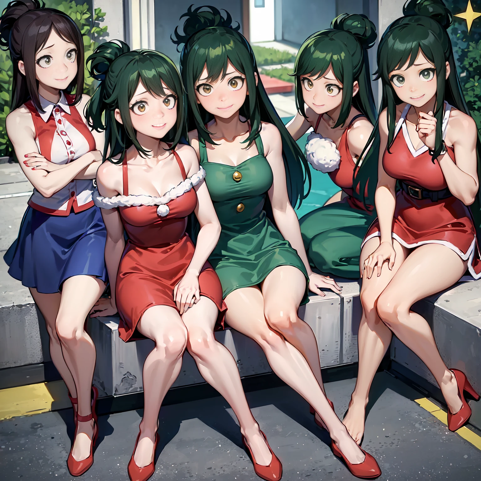 Inko midoriya,my hero academia,inko midoriya,my hero academia,(Christmas style dress),(short dress),(shoulders showing),(red dress),(sexy dress),(Anime girl),(beautiful girl), (full body),(Divine beauty),(yellow eyes),(Cat pupils),(smiling with red rest),(Correction of errors in the eyes),(correction of the nose),(correction of errors in the mouth) ,(Higher image resolution),(image improvement)(1anime),(1 branch),