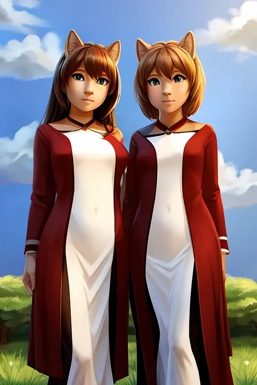 2 females,mature mother AND ,stand side by side,from below:0.5,full body view,(((Simple backgroud))),