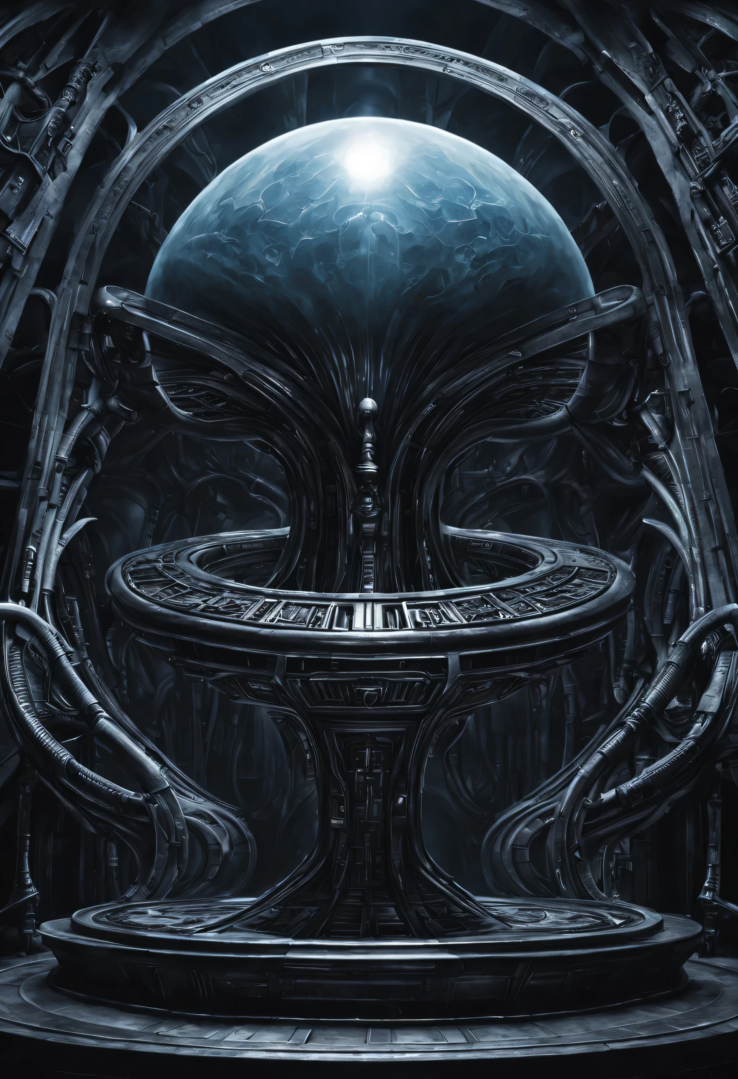 chaosphere, H.R.Giger artstyle, alien technology, altar