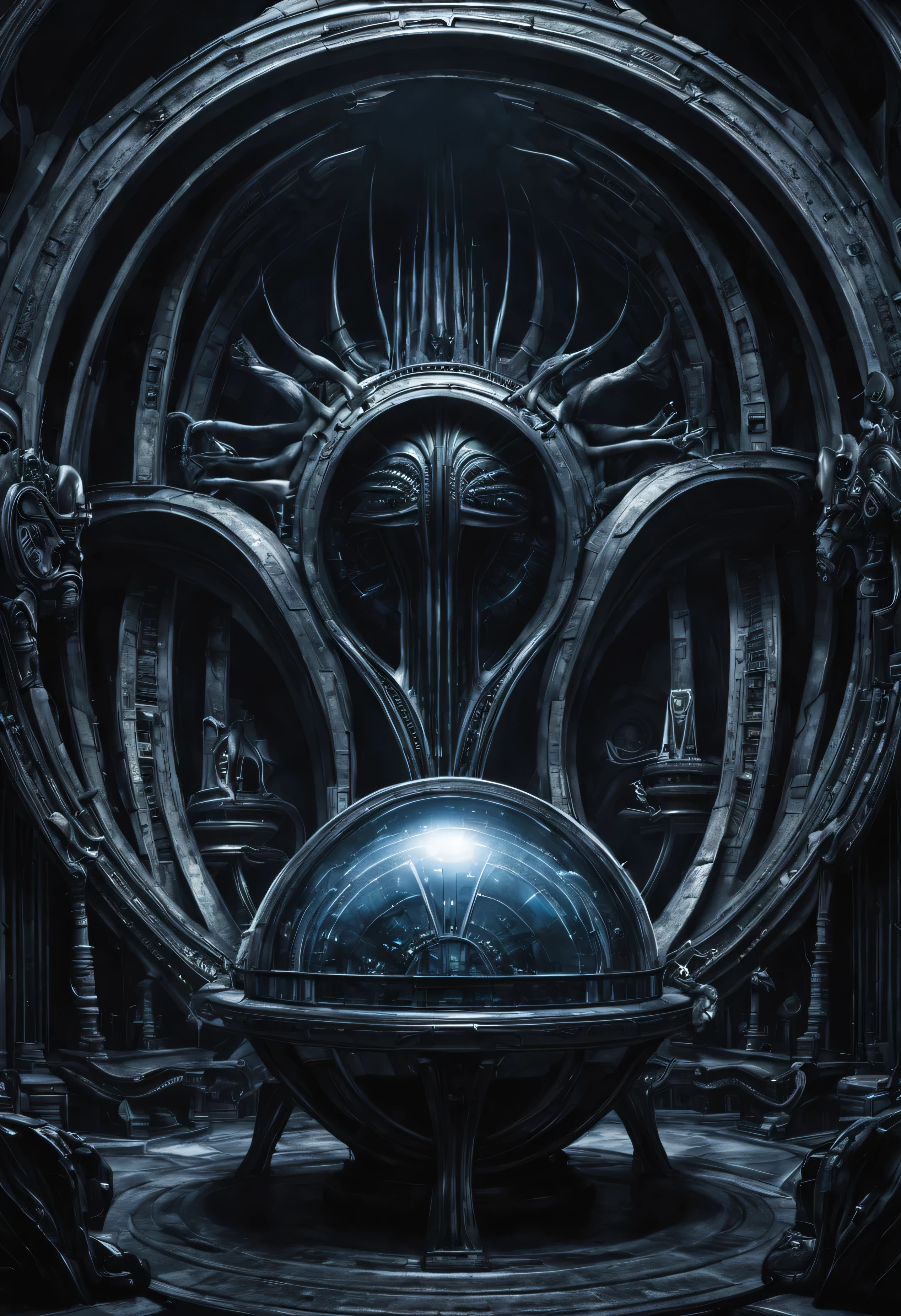 chaosphere, H.R.Giger artstyle, alien technology, altar