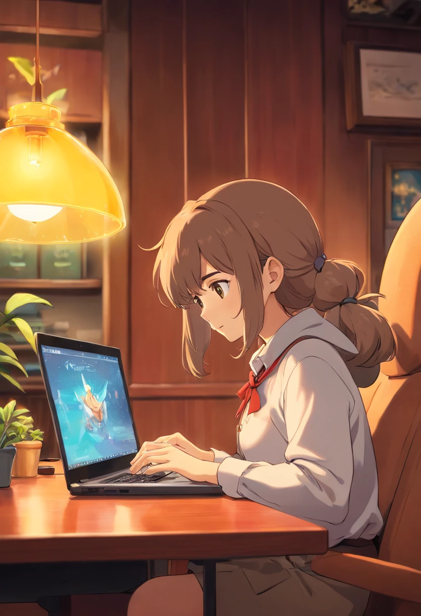 A close-up image of a young business person working on their laptop in a comfortable lounge area of a coworking center, surrounded by plush seating and soft lighting, evoking a sense of relaxation and productivity.