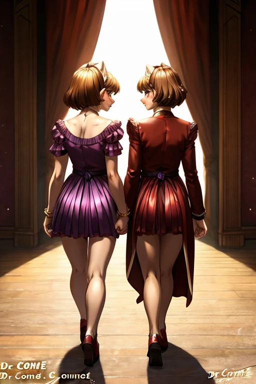 (((by Dr comet:1.2))),2 females,mature mother AND little daughter,stand side by side,from below:0.5,full body view,(((Simple backgroud))),